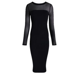 Express Body Contour Mesh Crew Neck Long Sleeve Midi Sweater Dress